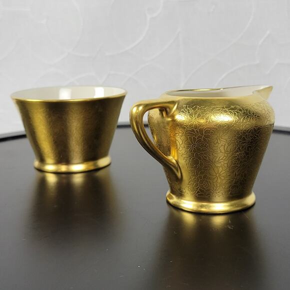 VINTAGE Pickard China Rose And Daisy 486 Gold Ceramic Creamer & Sugar Bowl Set - Picture 2 of 15